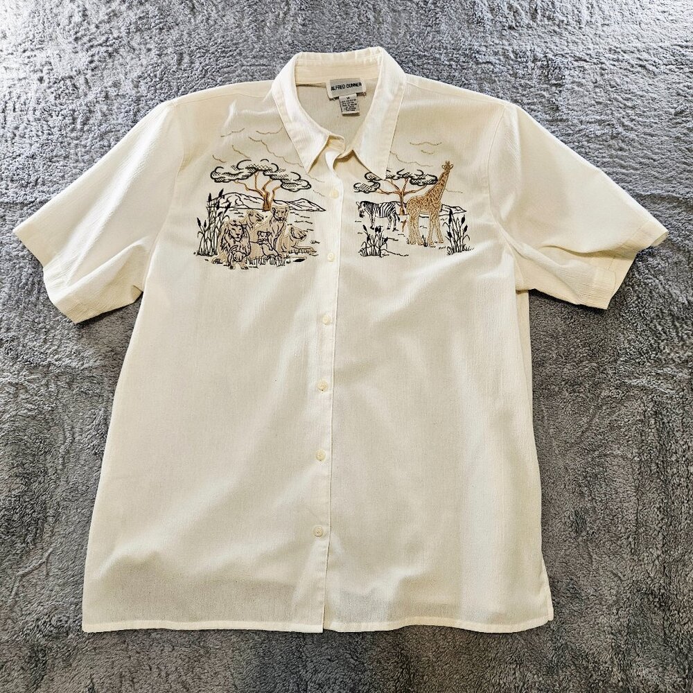 Vintage Women's Alfred Dunner Size 18 Shirt Embroidered Safari Animals Lions